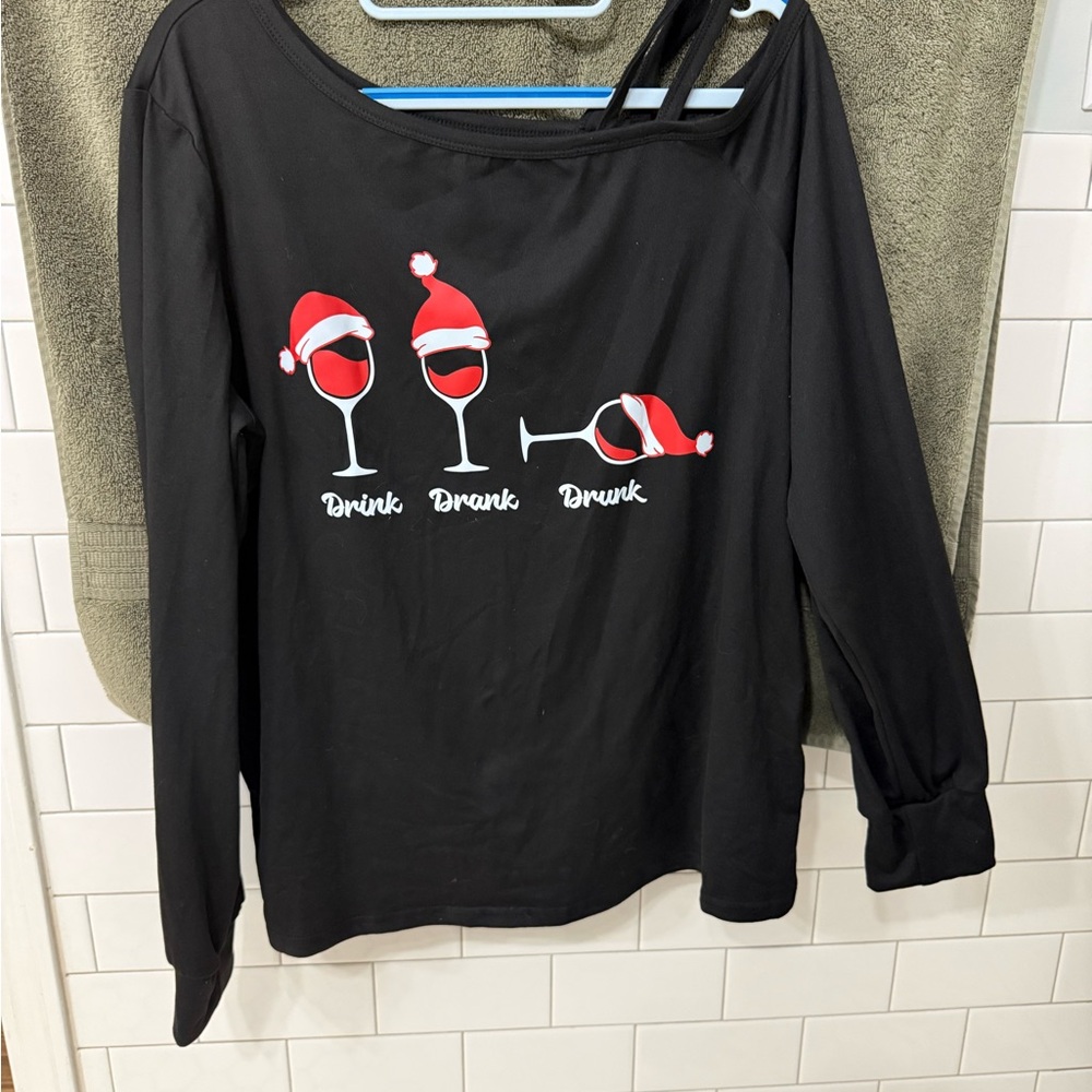 SHEIN Christmas Cold Shoulder Black Long Sleeve Top - Humor - Picture 2 of 6